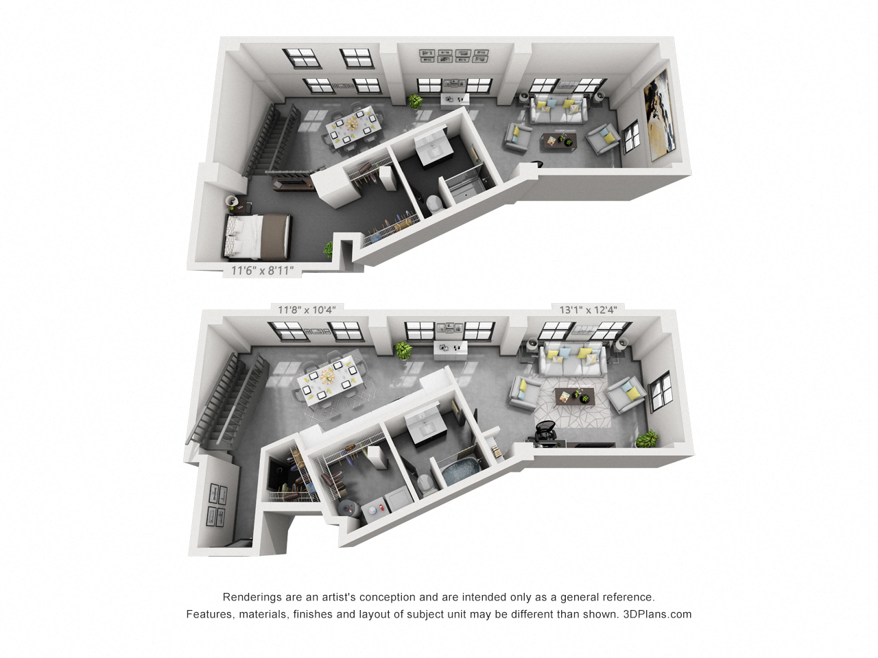Floor plan for 2 beds, 2 baths, 1367 sqft